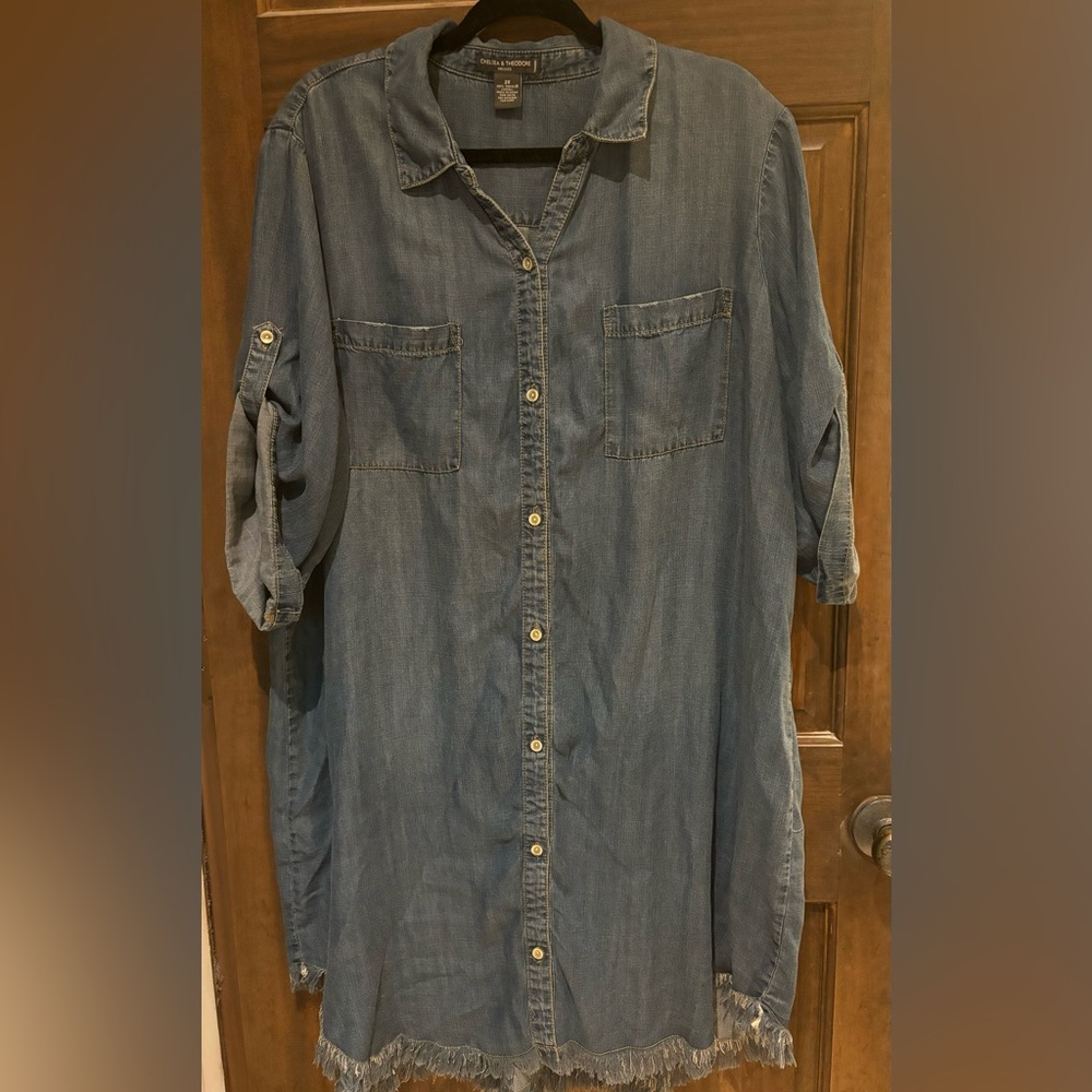 Chelsea & Theodore Denim Fringe Dress
Size: 2X